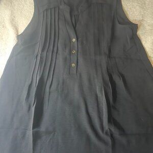 Black Sleeveless Pleated V-Neck Blouse with Button Detail | Size M